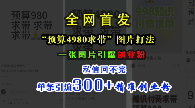 小红书“预算4980带我飞”图片打法，一张图片引爆创业粉，私信回不完，单条引流300+精准创业粉-89网创