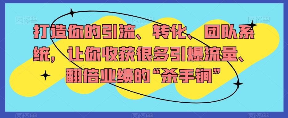 打造你的引流、转化、团队系统，让你收获很多引爆流量、翻倍业绩的“杀手锏”-89网创