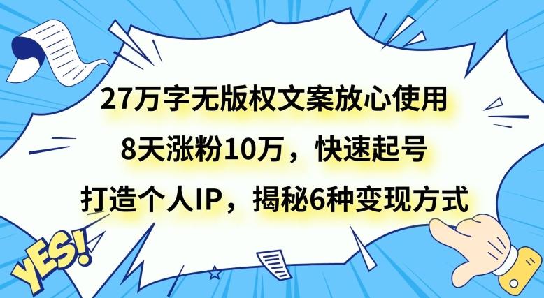 27万字无版权文案放心使用，8天涨粉10万，快速起号，打造个人IP，揭秘6种变现方式-89网创
