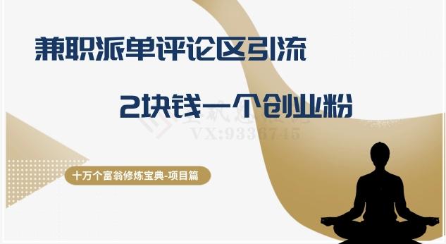 十万个富翁修炼宝典之11.兼职派单评论区引流，2块钱一个创业粉-89网创