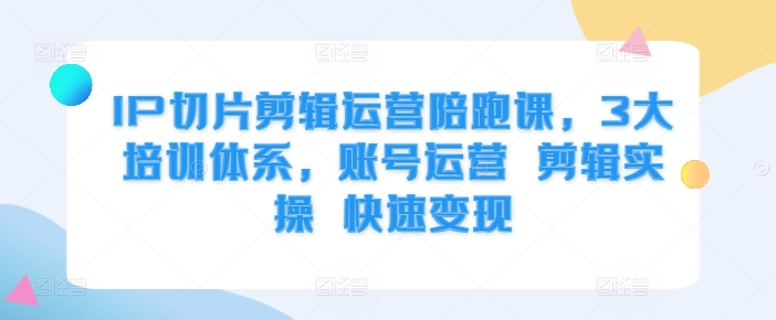 IP切片剪辑运营陪跑课，3大培训体系，账号运营 剪辑实操 快速变现-89网创