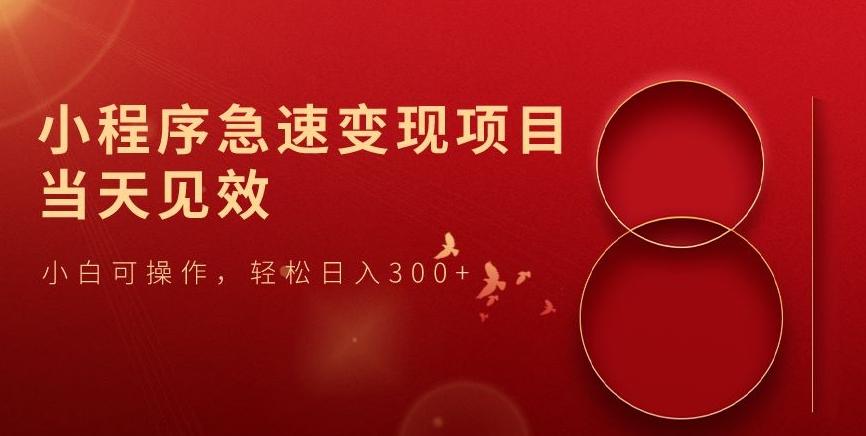 小程序急速变现项目，当天见效，小白可操作，轻松日入300+-89网创
