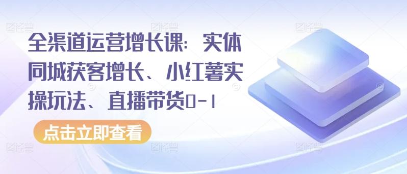 全渠道运营增长课：实体同城获客增长、小红薯实操玩法、直播带货0-1-89网创