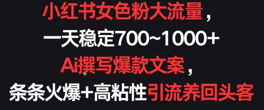 小红书女色粉大流量，一天稳定700~1000+  Ai撰写爆款文案，条条火爆+高粘性引流养回头客【揭秘】-89网创