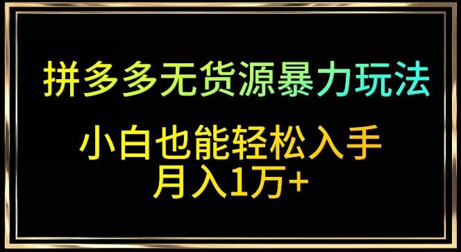 拼多多无货源暴力玩法，全程干货，小白也能轻松入手，月入1万+【揭秘】-89网创