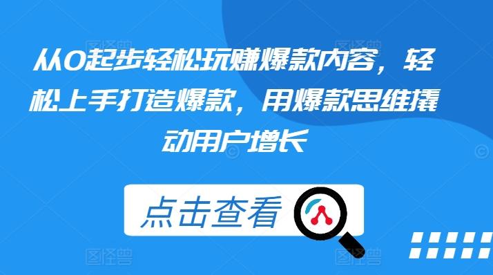 从0起步轻松玩赚爆款内容，轻松上手打造爆款，用爆款思维撬动用户增长-89网创