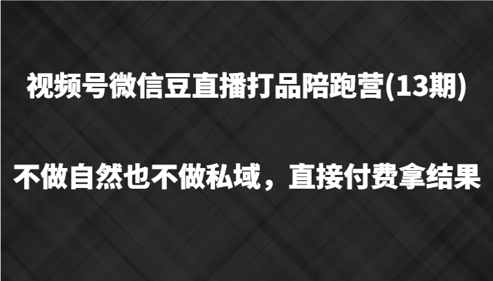 视频号微信豆直播打品陪跑(13期)，不做不自然流不做私域，直接付费拿结果-89网创
