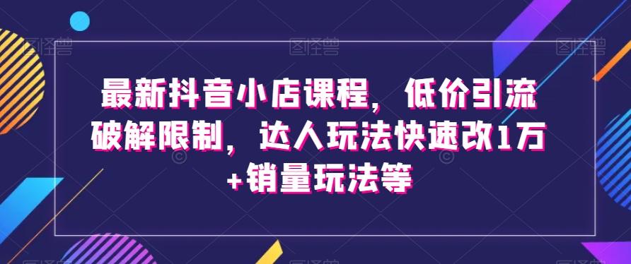 最新抖音小店课程，低价引流破解限制，达人玩法快速改1万+销量玩法等-89网创