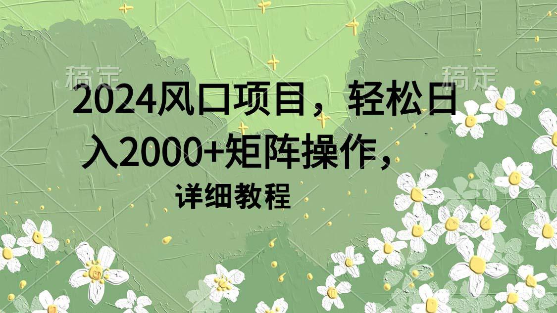 (9652期)2024风口项目，轻松日入2000+矩阵操作，详细教程-89网创