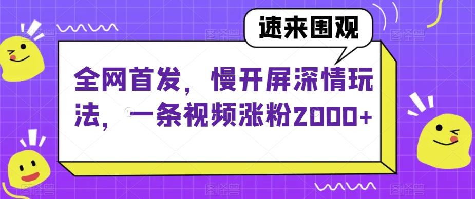全网首发，慢开屏深情玩法，一条视频涨粉2000+【揭秘】-89网创