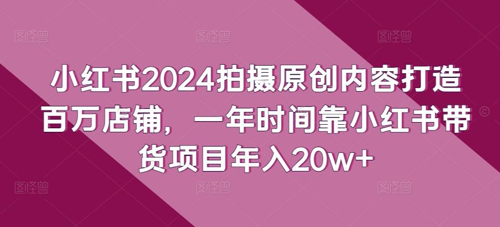 小红书2024拍摄原创内容打造百万店铺，一年时间靠小红书带货项目年入20w+-89网创