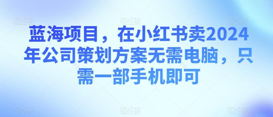 蓝海项目，在小红书卖2024年公司策划方案无需电脑，只需一部手机即可-89网创