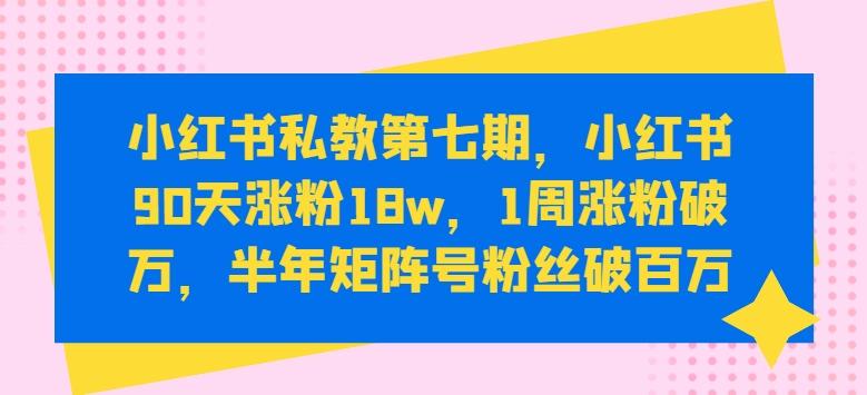 小红书私教第七期，小红书90天涨粉18w，1周涨粉破万，半年矩阵号粉丝破百万-89网创