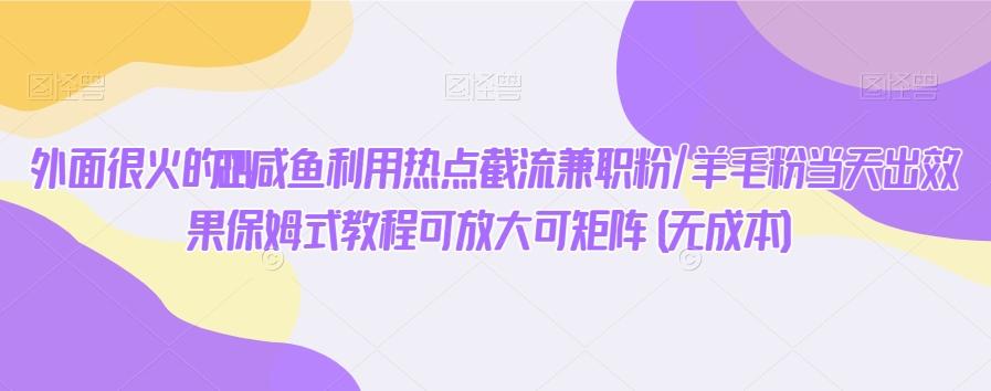 外面很火的2024咸鱼利用热点截流兼职粉/羊毛粉当天出效果保姆式教程可放大可矩阵(无成本)-89网创