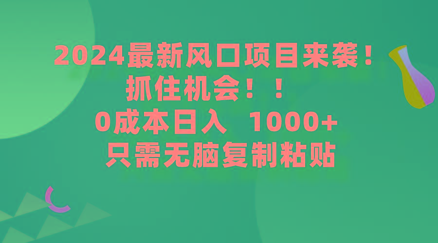 (9899期)2024最新风口项目来袭，抓住机会，0成本一部手机日入1000+，只需无脑复…-89网创
