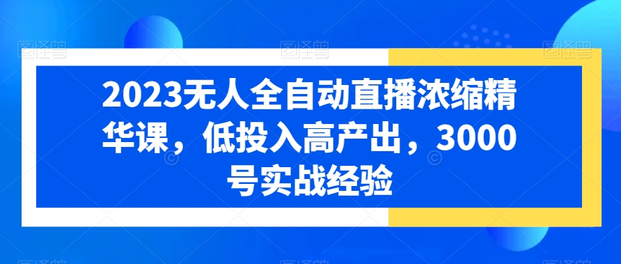 2023无人全自动直播浓缩精华课，低投入高产出，3000号实战经验-89网创