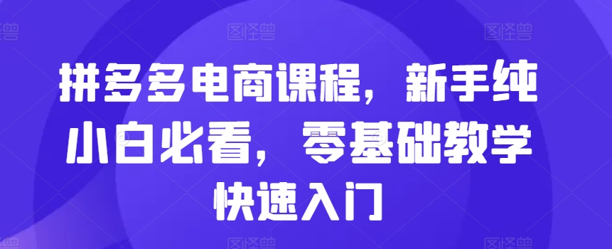 拼多多电商课程，新手纯小白必看，零基础教学快速入门-89网创