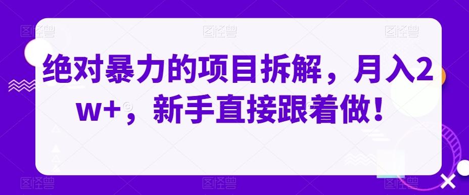 绝对暴力的项目拆解，月入2w+，新手直接跟着做！-89网创