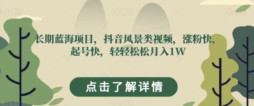 长期蓝海项目，抖音风景类视频，涨粉快，起号快，轻轻松松月入1W【揭秘】-89网创