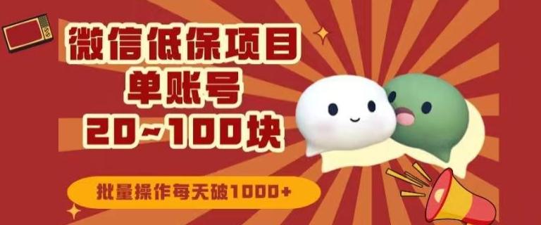 微信领低保单账号20元-100元，批量操作每天破1000+-89网创