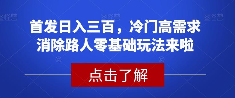 首发日入三百，冷门高需求消除路人零基础玩法来啦【揭秘】-89网创