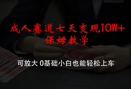 成人赛道七天变现10W+保姆教学，可放大，0基础小白也能轻松上车【揭秘】-89网创