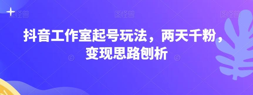 抖音工作室起号玩法，两天千粉，变现思路刨析-89网创