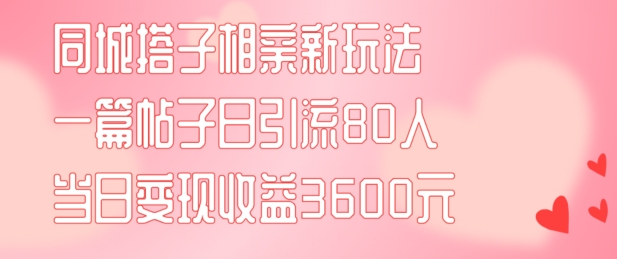 同城搭子相亲新玩法一篇帖子引流80人当日变现3600元(项目教程+实操教程)【揭秘】-89网创
