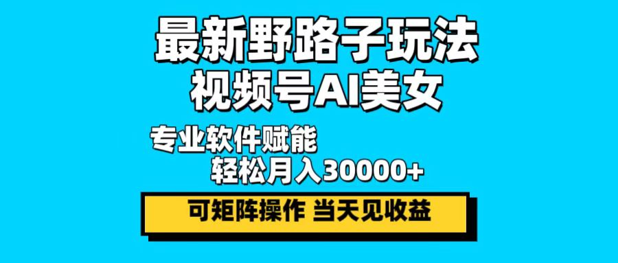 最新野路子玩法，视频号AI美女，当天见收益，轻松月入30000＋-89网创