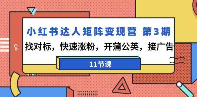 小红书达人矩阵变现营第3期，找对标，快速涨粉，开蒲公英，接广告(11节课)-89网创
