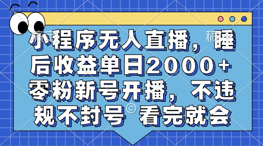 小程序无人直播，睡后收益单日2000+ 零粉新号开播，不违规不封号 看完就会-89网创