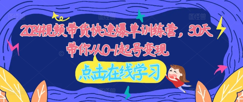 2024视频带货快速爆单训练营，30天带你从0-1起号变现-89网创