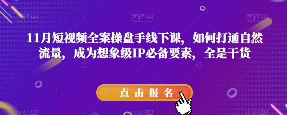 11月短视频全案操盘手线下课，如何打通自然流量，成为想象级IP必备要素，全是干货-89网创
