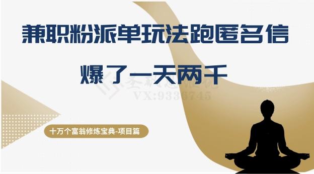 十万个富翁修炼宝典之6.兼职粉派单玩法跑匿名信，爆了一天两千-89网创