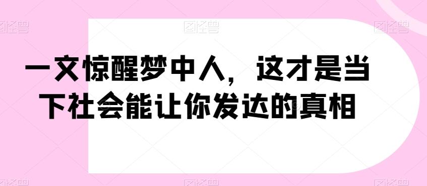 一文惊醒梦中人，这才是当下社会能让你发达的真相【公众号付费文章】-89网创