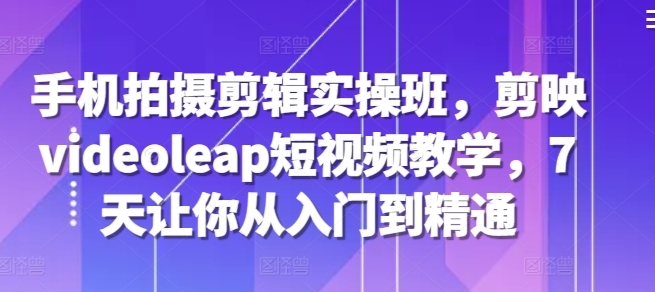 手机拍摄剪辑实操班，剪映videoleap短视频教学，7天让你从入门到精通-89网创