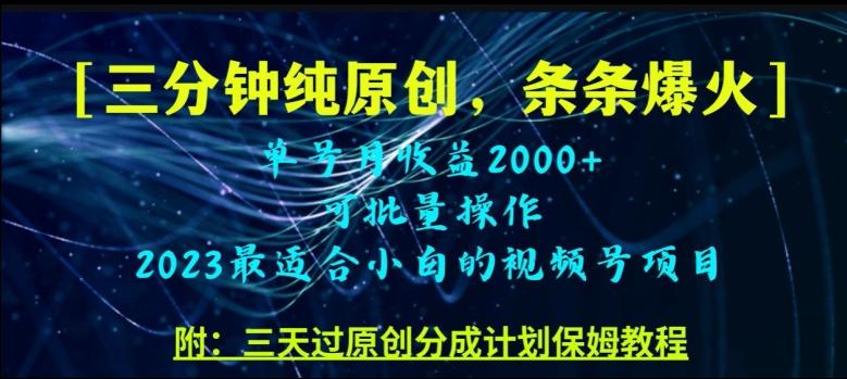 三分钟制作视频号纯原创，条条爆款，轻松月入过万【揭秘】-89网创