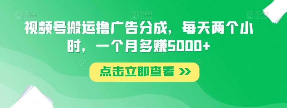 视频号搬运撸广告分成，每天两个小时，一个月多赚5000+-89网创