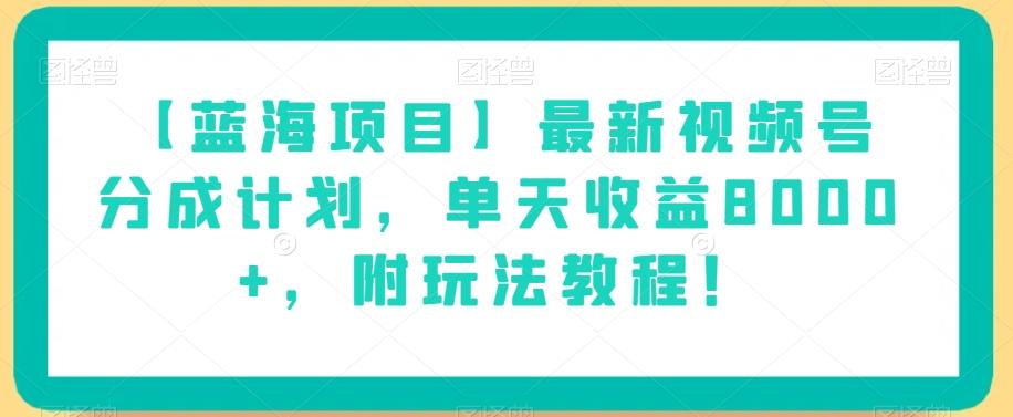 【蓝海项目】最新视频号分成计划，单天收益8000+，附玩法教程！-89网创