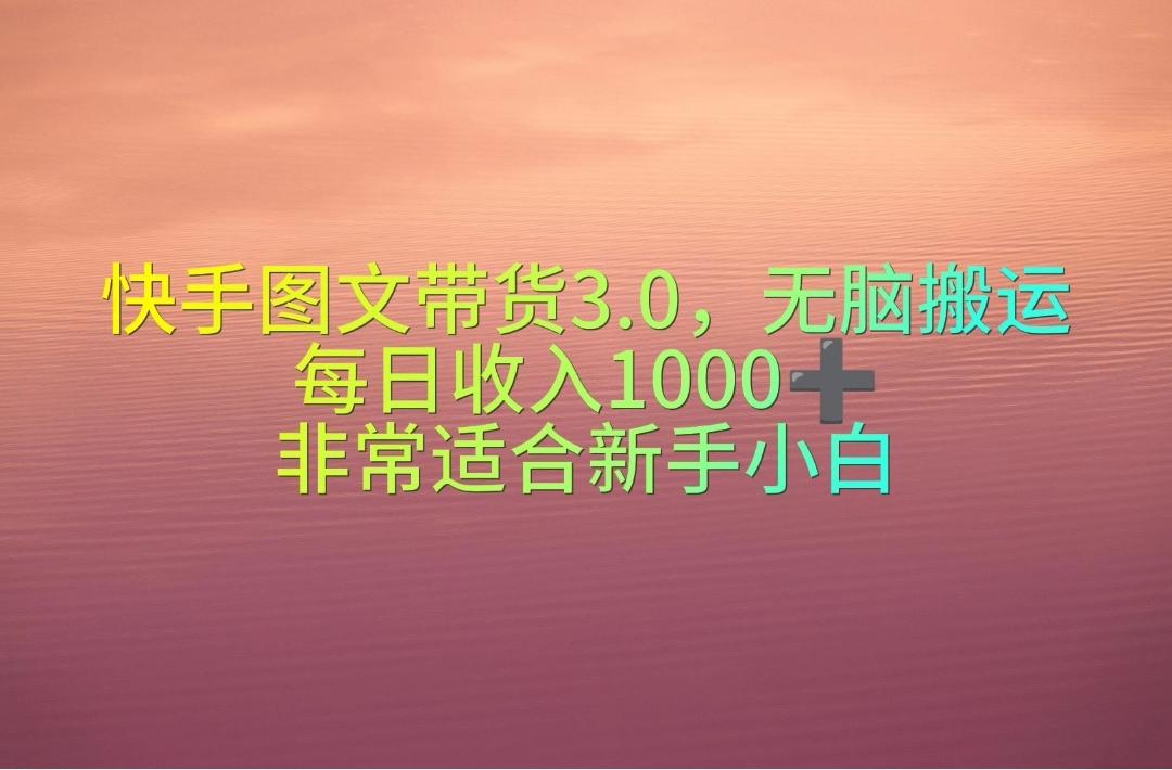 快手图文带货3.0，无脑搬运，每日收入1000＋，非常适合新手小白-89网创