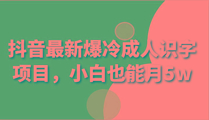 抖音最新爆冷成人识字项目，小白也能月5w-89网创