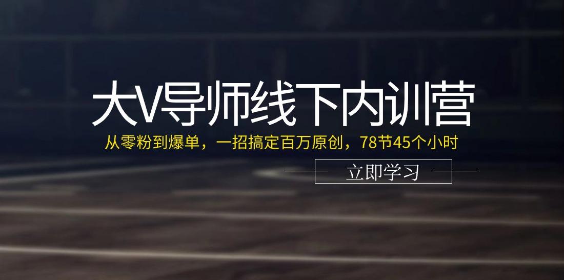 大V导师线下内训营：从零粉到爆单，一招搞定百万原创(78节45个小时)-89网创