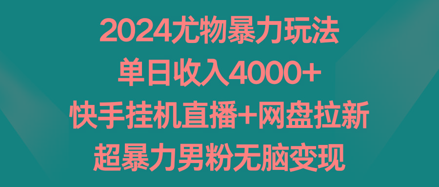 2024尤物暴力玩法 单日收入4000+快手挂机直播+网盘拉新 超暴力男粉无脑变现-89网创