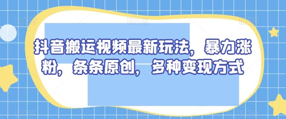 抖音搬运视频最新玩法，暴力涨粉，条条原创，多种变现方式【揭秘】-89网创
