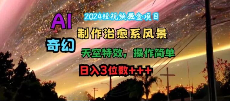 2024短视频掘金项目，AI制作治愈系风景，奇幻天空特效，操作简单，日入3位数【揭秘】-89网创