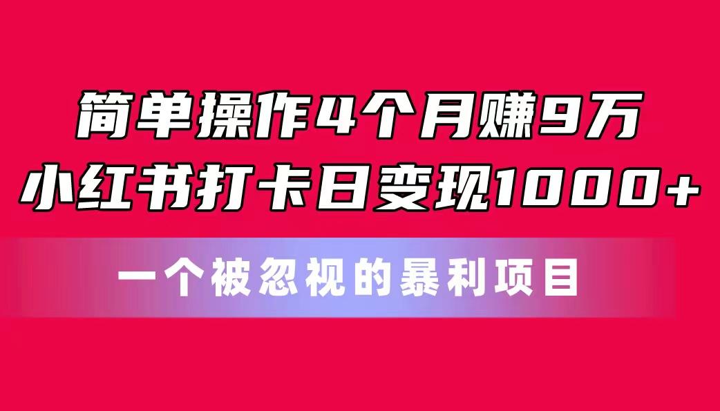 简单操作4个月赚9万！小红书打卡日变现1000+！一个被忽视的暴力项目-89网创