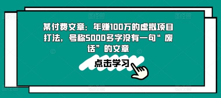 某付费文章：年赚100w的虚拟项目打法，号称5000多字没有一句“废话”的文章-89网创