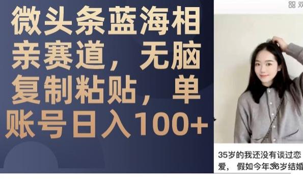 微头条蓝海相亲赛道，无脑复制粘贴，单账号日入100+-89网创
