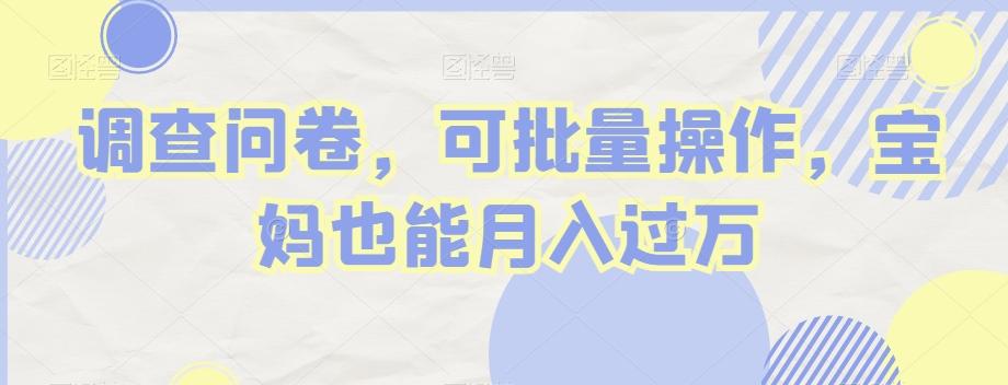 调查问卷，可批量操作，宝妈也能月入过万-89网创