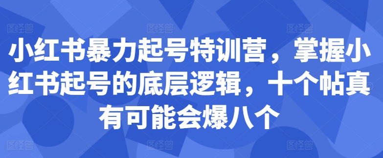 小红书暴力起号特训营，掌握小红书起号的底层逻辑，十个帖真有可能会爆八个-89网创